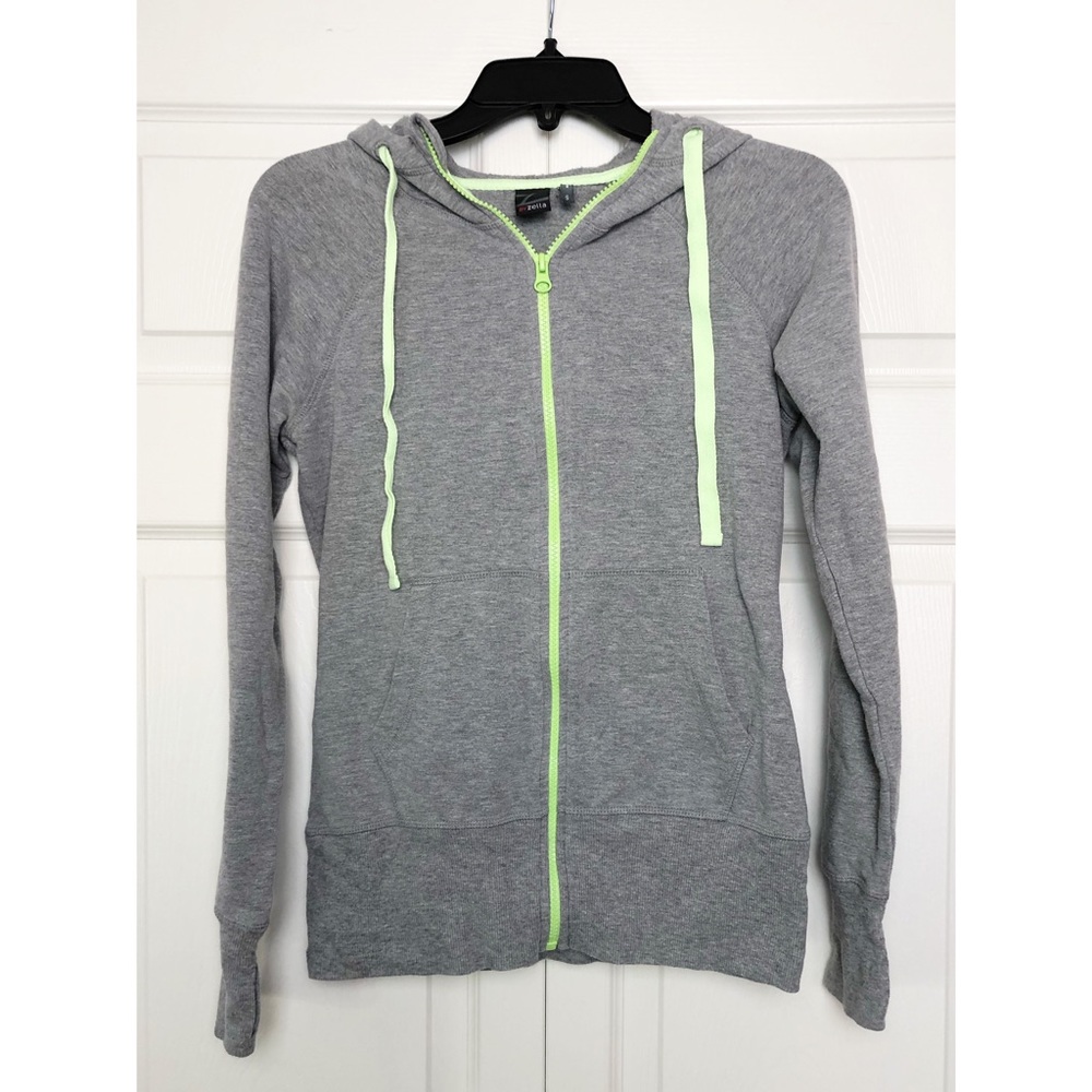 Zella Gray/Lime Zip-Up Athleisure Hoodie
